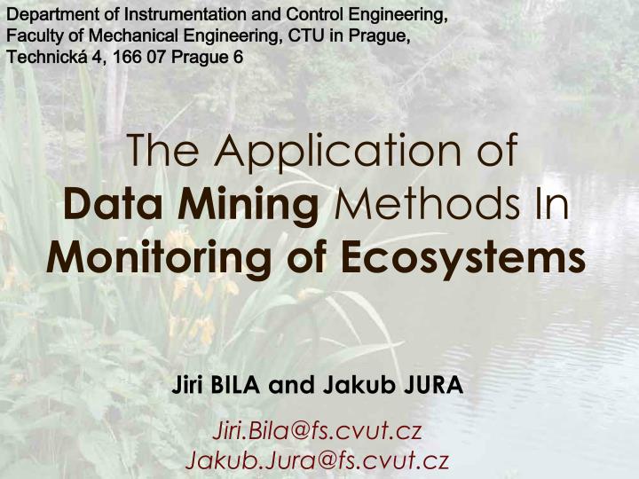 the application o f data mining methods in monitoring o f ecosystems