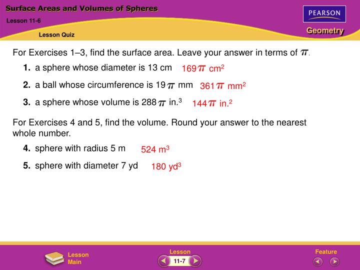 surface areas and volumes of spheres