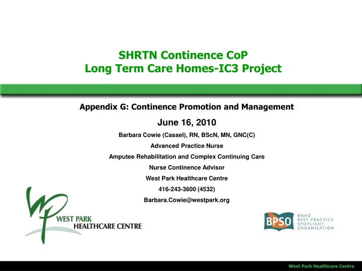 shrtn continence cop long term care homes ic3 project