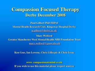 Compassion Focused Therapy Derby December 2008
