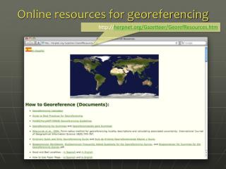 Online resources for georeferencing