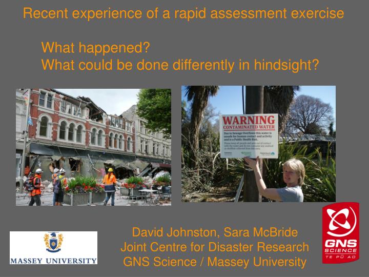 david johnston sara mcbride joint centre for disaster research gns science massey university