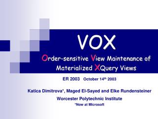 VOX O rder-sensitive V iew Maintenance of Materialized X Query Views