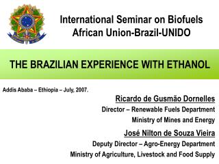 THE BRAZILIAN EXPERIENCE WITH ETHANOL
