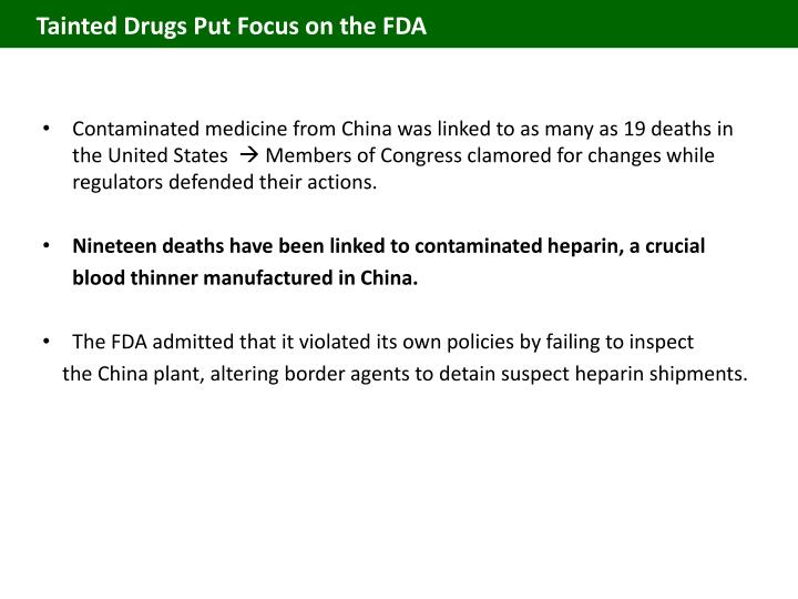 tainted drugs put focus on the fda