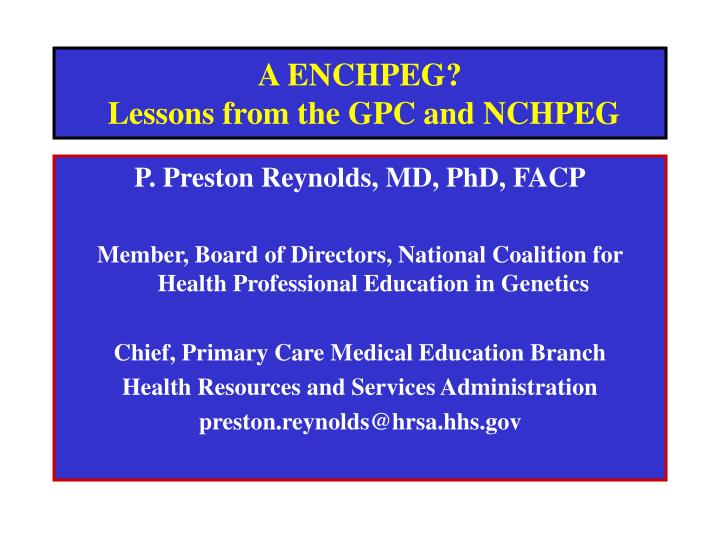 a enchpeg lessons from the gpc and nchpeg