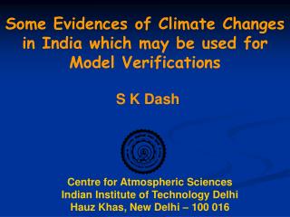 Centre for Atmospheric Sciences Indian Institute of Technology Delhi