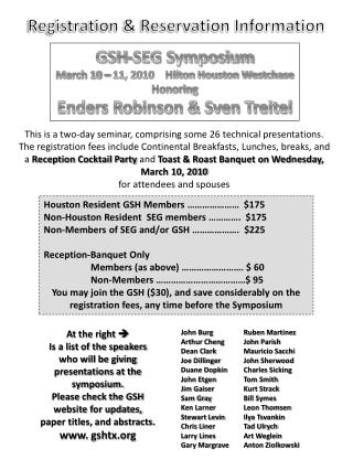 Registration &amp; Reservation Information