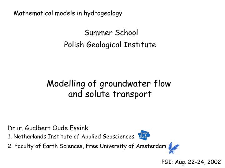 modelling of groundwater flow and solute transport