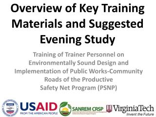 Overview of Key Training Materials and Suggested Evening Study