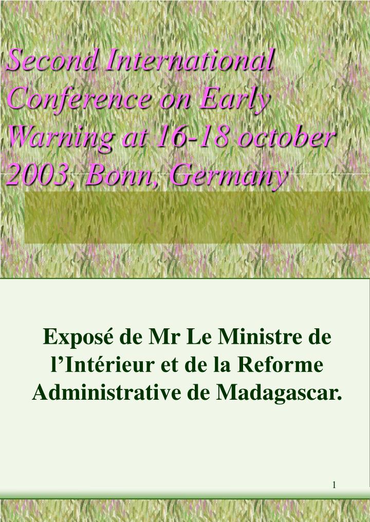 second international conference on early warning at 16 18 october 2003 bonn germany