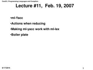 Lecture #11, Feb. 19, 2007