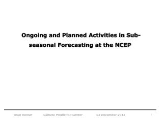Ongoing and Planned Activities in Sub-seasonal Forecasting at the NCEP