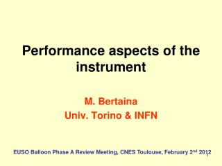 Performance aspects of the instrument