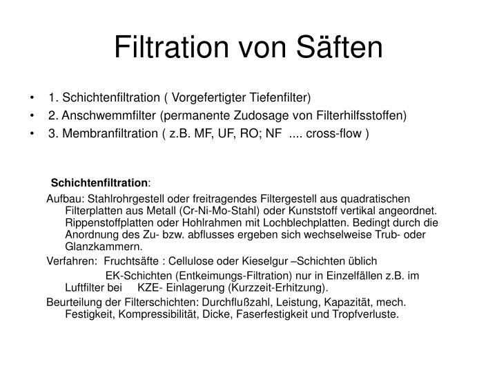 filtration von s ften