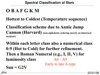 O B A F G K M Hottest to Coldest (Temperature sequence)