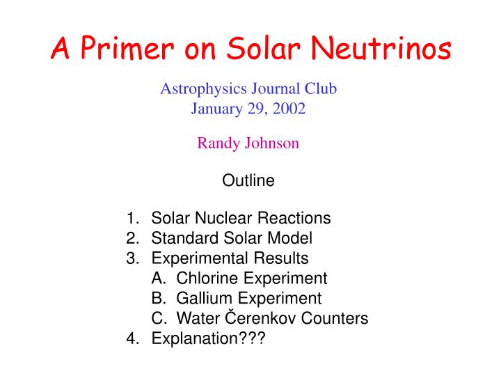 a primer on solar neutrinos
