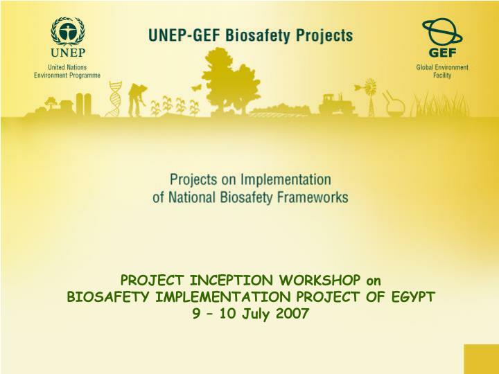 project inception workshop on biosafety implementation project of egypt 9 10 july 2007