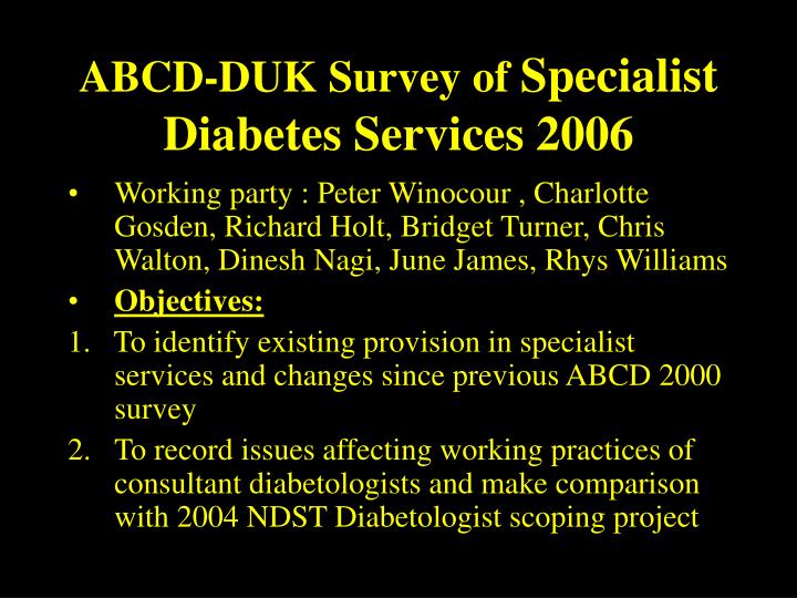 abcd duk survey of specialist diabetes services 2006