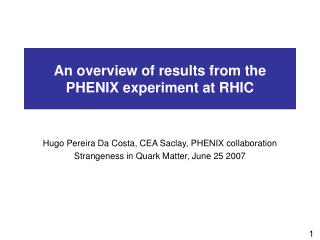 An overview of results from the PHENIX experiment at RHIC
