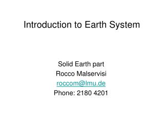 Introduction to Earth System