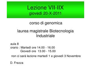 lezione vii iix gioved 20 x 2011