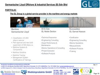 Germanischer Lloyd Offshore &amp; Industrial Services (B) Sdn Bhd PORTFOLIO: