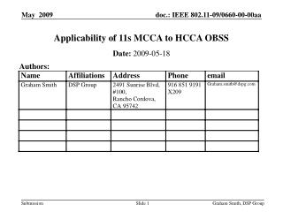 Applicability of 11s MCCA to HCCA OBSS