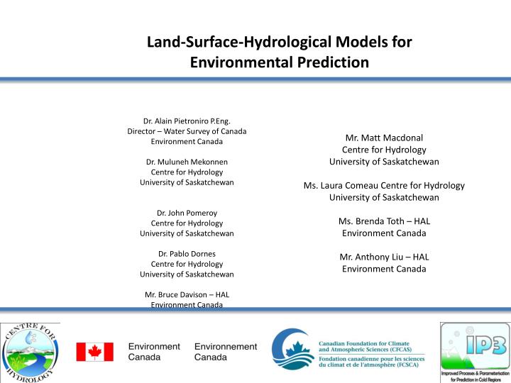 land surface hydrological models for environmental prediction