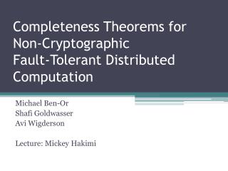 Completeness Theorems for Non-Cryptographic Fault-Tolerant Distributed Computation