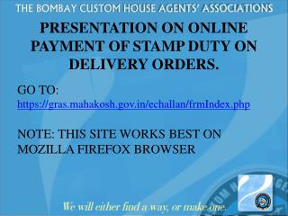 PRESENTATION ON ONLINE PAYMENT OF STAMP DUTY ON DELIVERY ORDERS.
