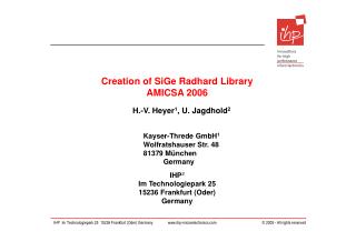 Creation of SiGe Radhard Library AMICSA 2006
