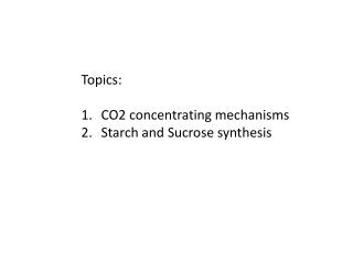 Topics: CO2 concentrating mechanisms Starch and Sucrose synthesis