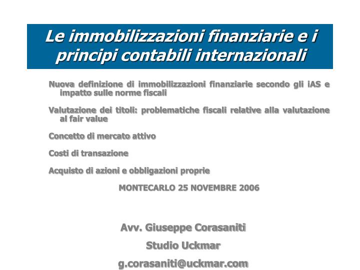 le immobilizzazioni finanziarie e i principi contabili internazionali