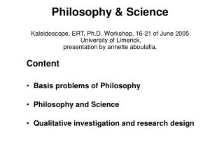 Content Basis problems of Philosophy Philosophy and Science