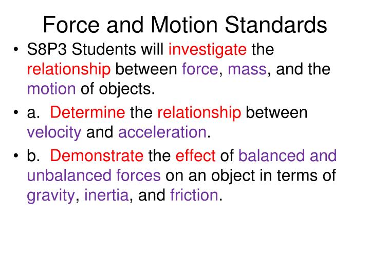 force and motion standards