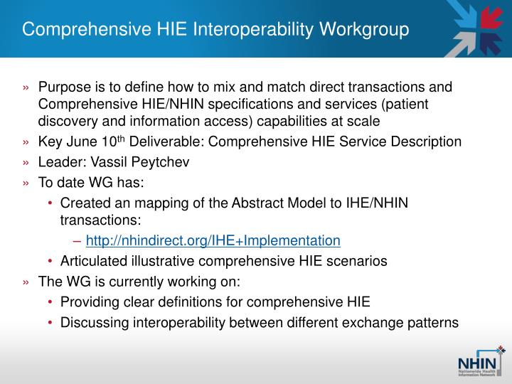 comprehensive hie interoperability workgroup