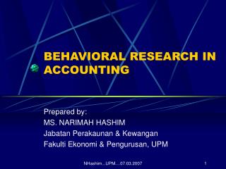 BEHAVIORAL RESEARCH IN ACCOUNTING
