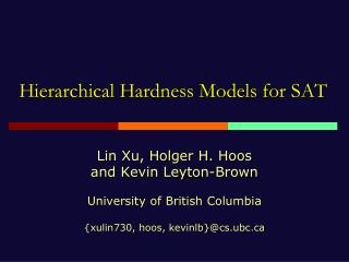 Hierarchical Hardness Models for SAT