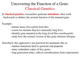 Uncovering the Function of a Gene: Classical Genetics