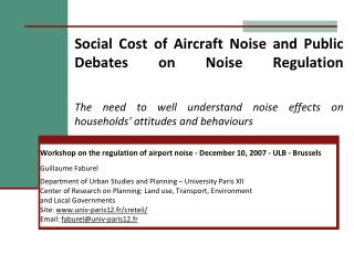 Workshop on the regulation of airport noise - December 10, 2007 - ULB - Brussels