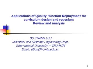 Quality Function Deployment (QFD)