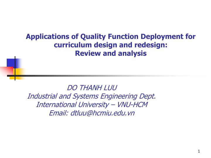 applications of quality function deployment for curriculum design and redesign review and analysis