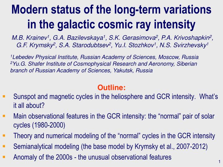modern status of the long term variations in the galactic cosmic ray intensity