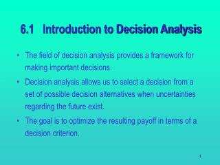 6.1 Introduction to Decision Analysis