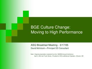 BGE Culture Change: Moving to High Performance