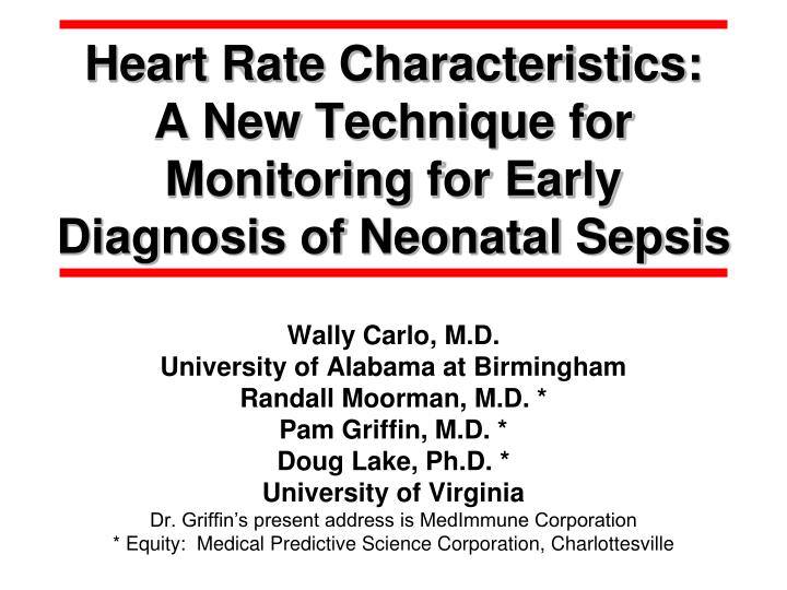 heart rate characteristics a new technique for monitoring for early diagnosis of neonatal sepsis