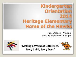 Kindergarten Orientation 2014 Heritage Elementary Home of the Hawks