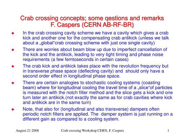 crab crossing concepts some qestions and remarks f caspers cern ab rf br