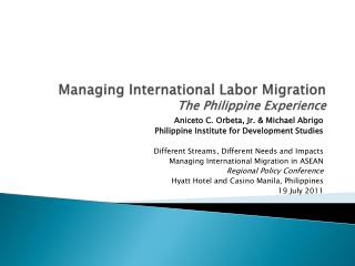 Managing International Labor Migration The Philippine Experience